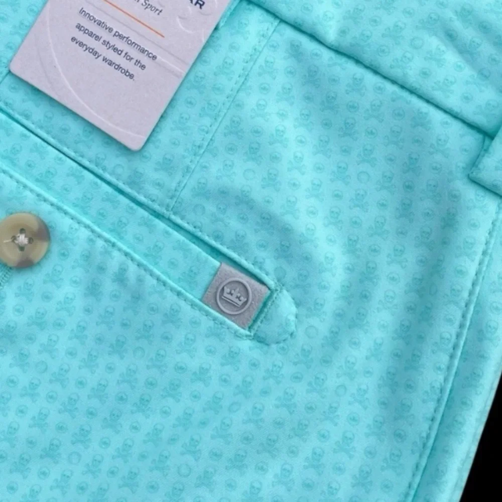 NWT Peter Millar Boys Green Performance Shorts Salem Skull